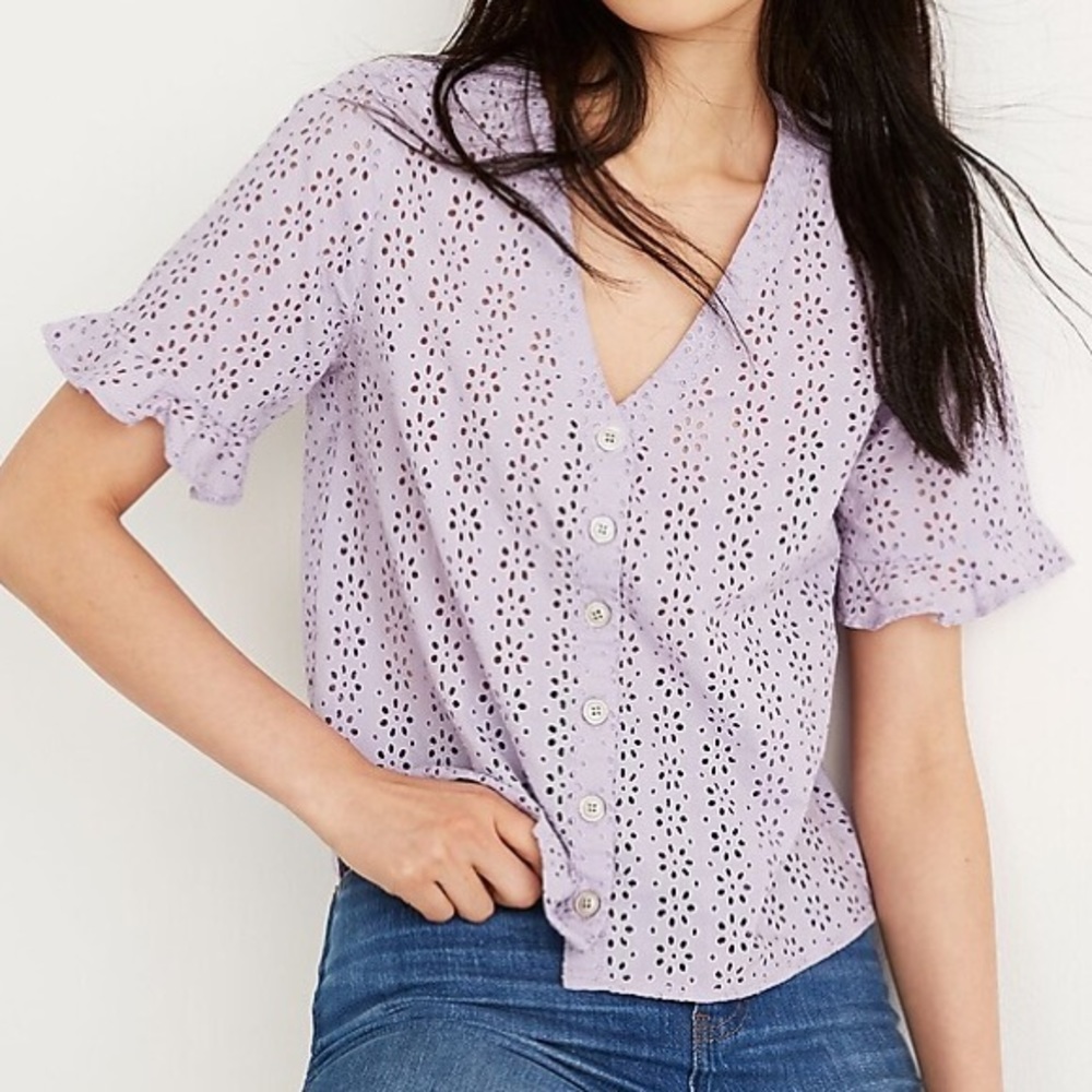 NWT Madewell Eyelet Village Ruffle Sleeve Shirt